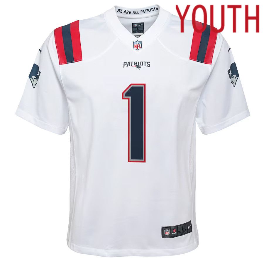 Youth New England Patriots #1 Cam Newton Nike White Game NFL Jersey